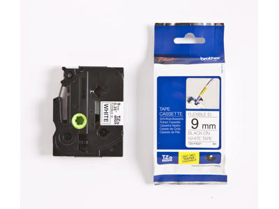 Brother tape TZeFX221 9mm sort/hvid flexible 