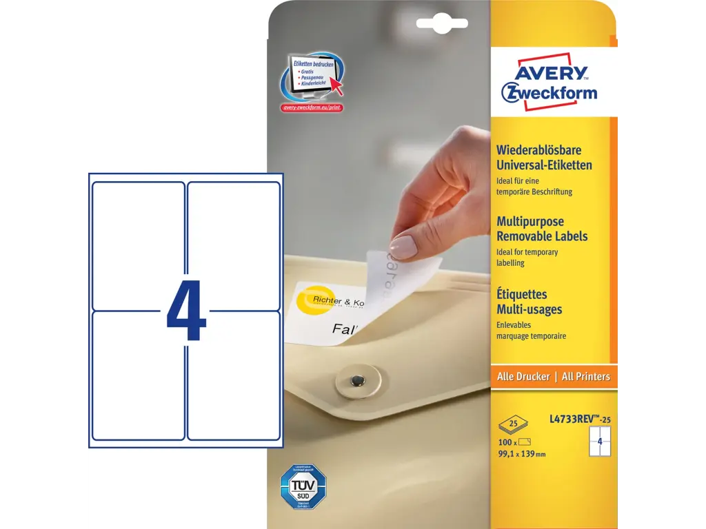 Etiket 99,1x139mm Avery L4733REV 4 stk/ark 30 ark