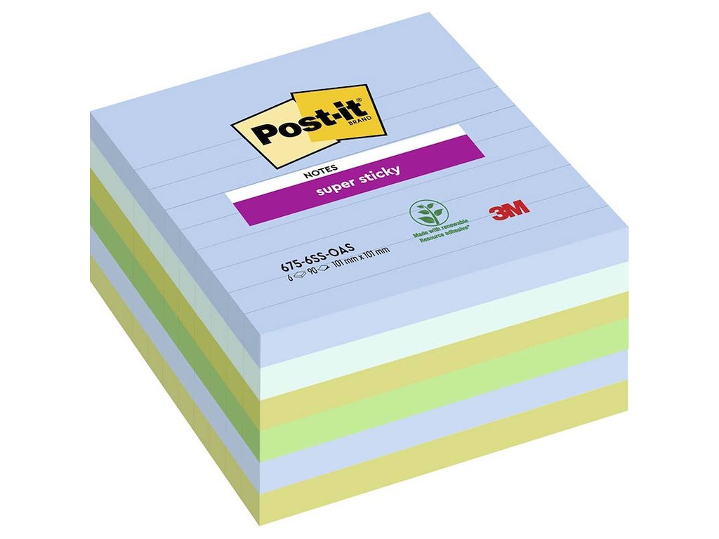 Post-it Super Sticky 101x101mm Oasis lin ass 6 stk