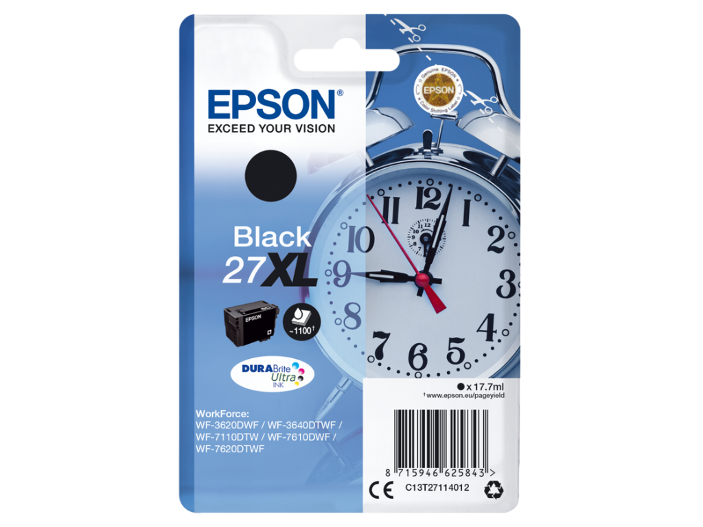 Epson blæk 27XL sort, 1100 sider