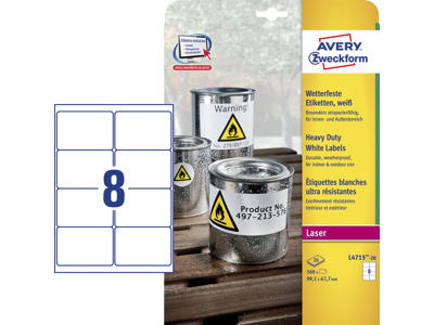 Etiket 99,1x67,7mm Avery L4715 polyester 8 stk/ark 20 ark