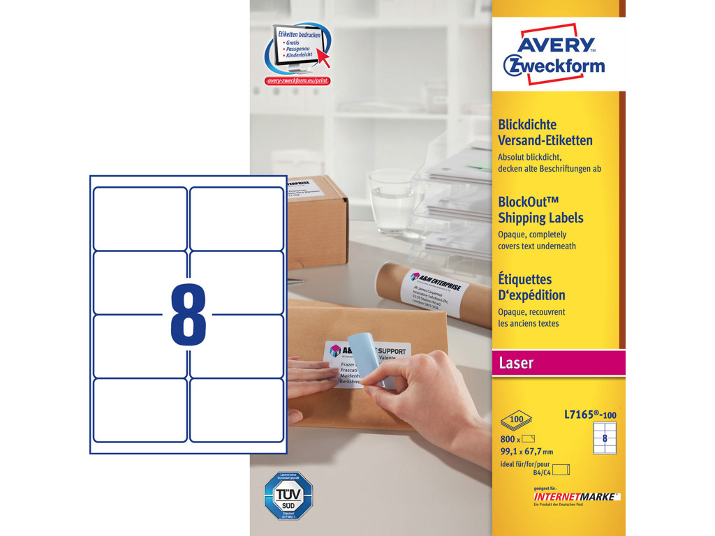 Etiket 99,1x67,7mm Avery L7165 8 stk/ark 100 ark