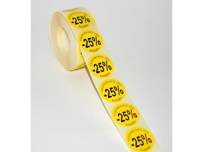 Udsalgsetiket Ø36mm gul -25% 1000 stk