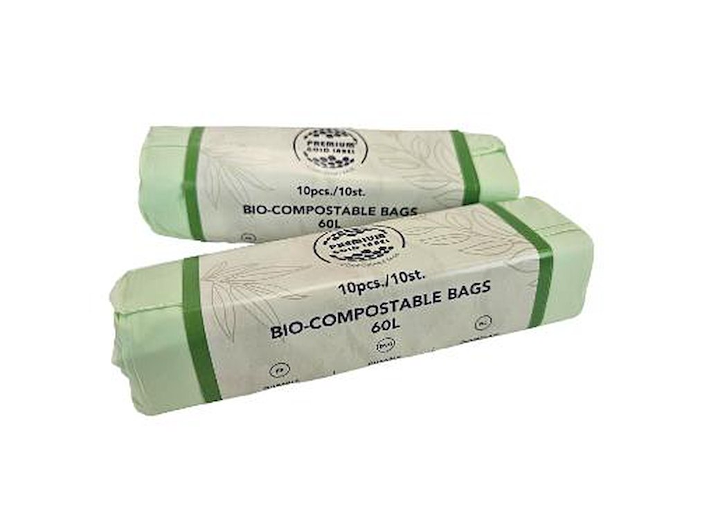 Affaldspose Bio 60 liter 60x80cm transp. grøn 100% bionedbrydelig 10 stk
