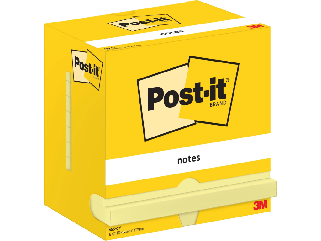 Post-it 76x127mm Canary gul 12 blokke (655)