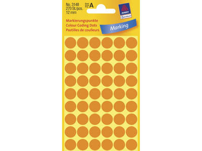 Etiket Avery Ø12 mm neon orange 270 stk.