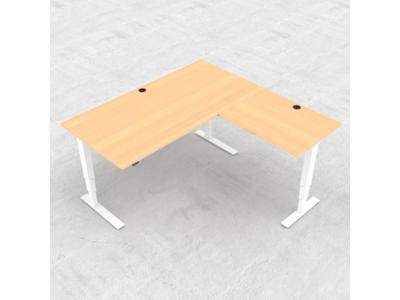 Hæve-/ sænkebord 160x160 cm bøg med hvidt stel