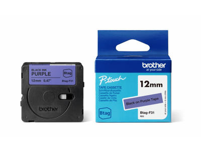Brother BTAG-F31, 12mm sort/lilla, 4 m