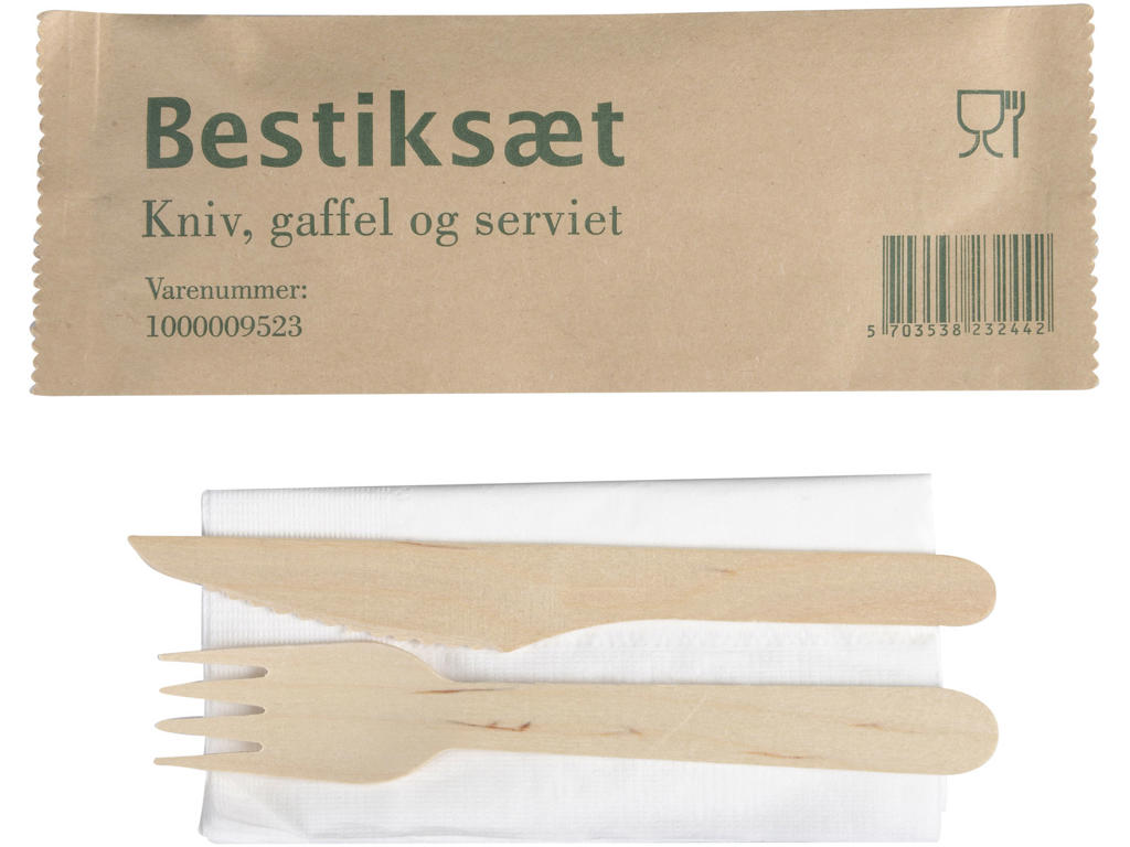 Bestiksæt, ABENA Gastro, 16cm, brun, birketræ/nyfiber, med kniv - (400 stk.)