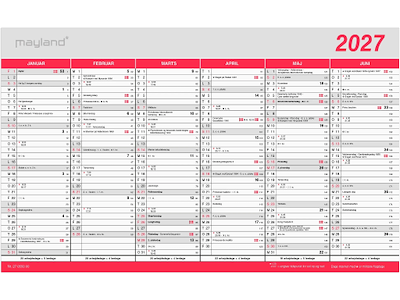 Kontorkalender Stor m/flagdage 2027