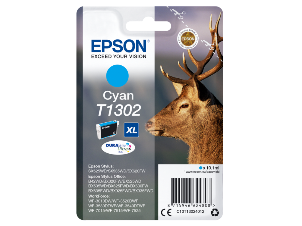 Epson blæk T1302 XL cyan, 750 sider