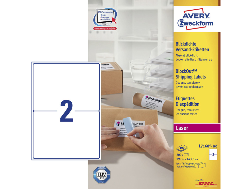 Etiket 199,6x143,5mm Avery L7168 2 stk/ark 100 ark