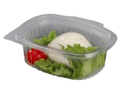 Plastbakke med hængset låg klar 250 ml 50 stk