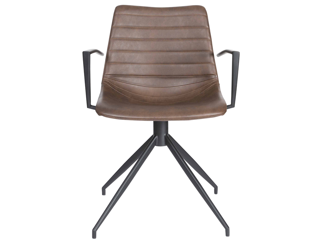 Konferencestol med armlæn | Ventus Down | Mørk brun PU | Sort stel