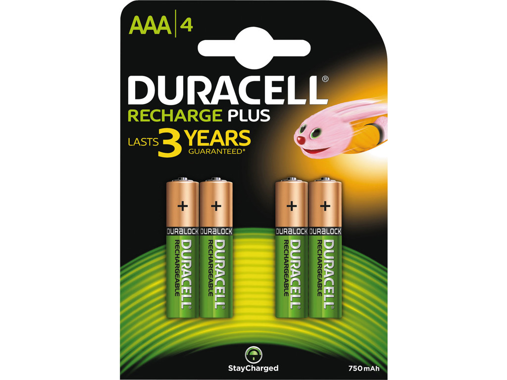Batteri Duracell genopladelig AAA 750 mAh 4 stk