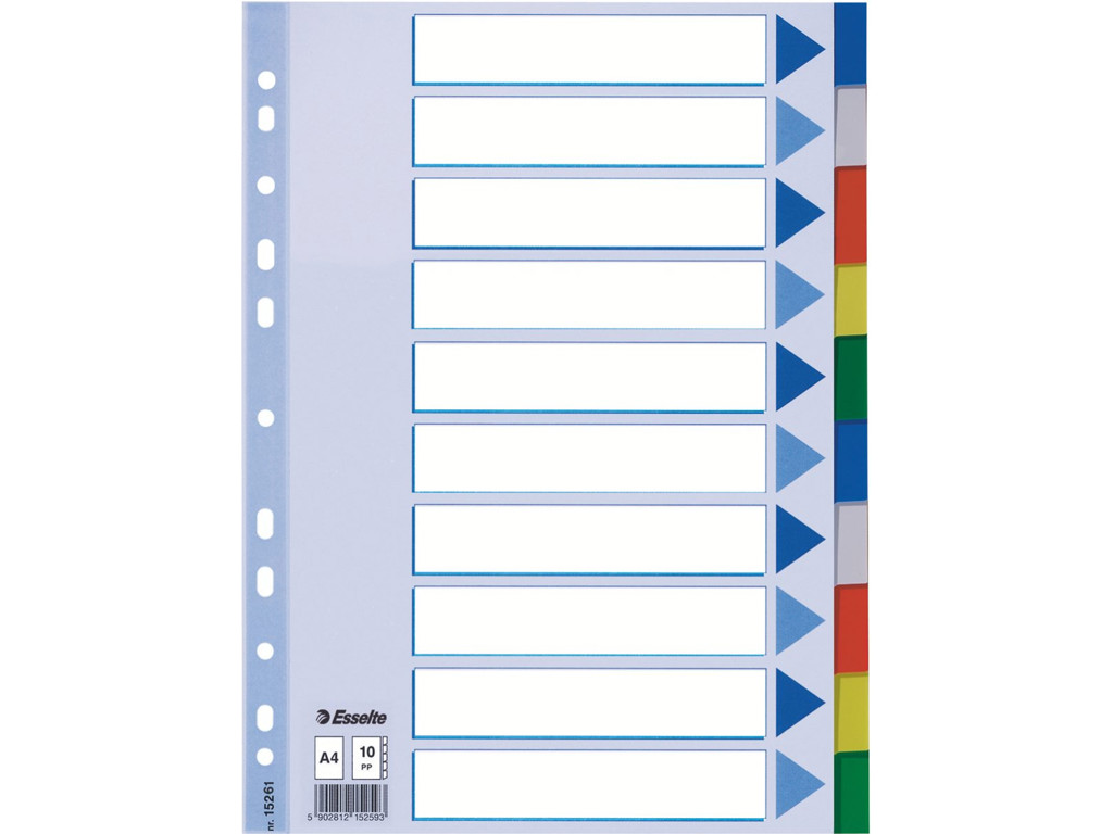 Faneblade A4 Esselte 10 delt farvet plast