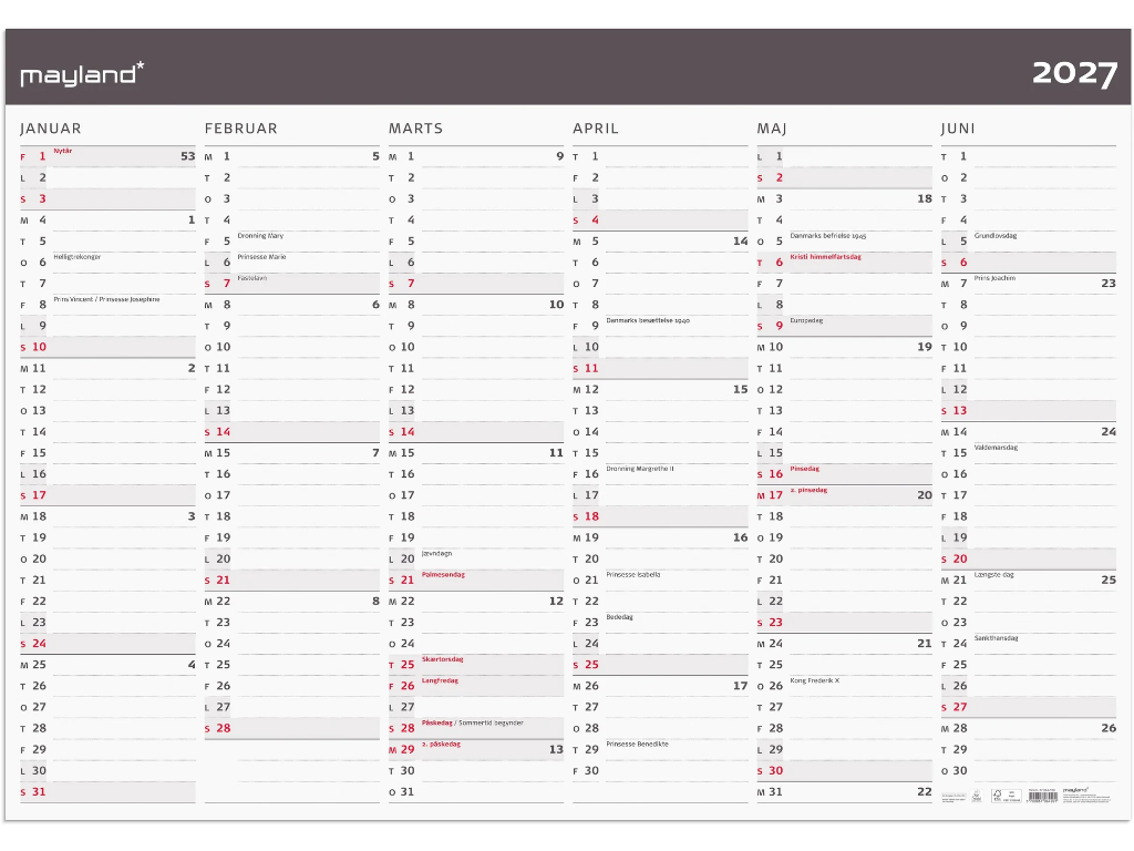 Kæmpekalender Moderne 2x6 mdr. Papir rør 2027