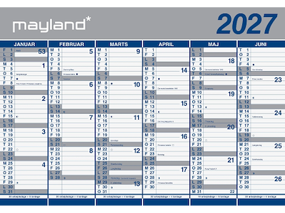 Kæmpekalender 2x6 mdr. papir 2027 (i paprør)