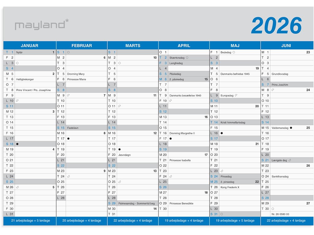 Kontorkalender Klassisk A5 2026