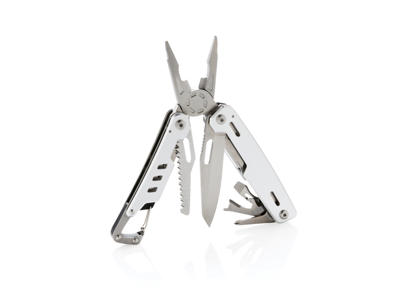 Solid multiværktøj med karabinhage, sølv