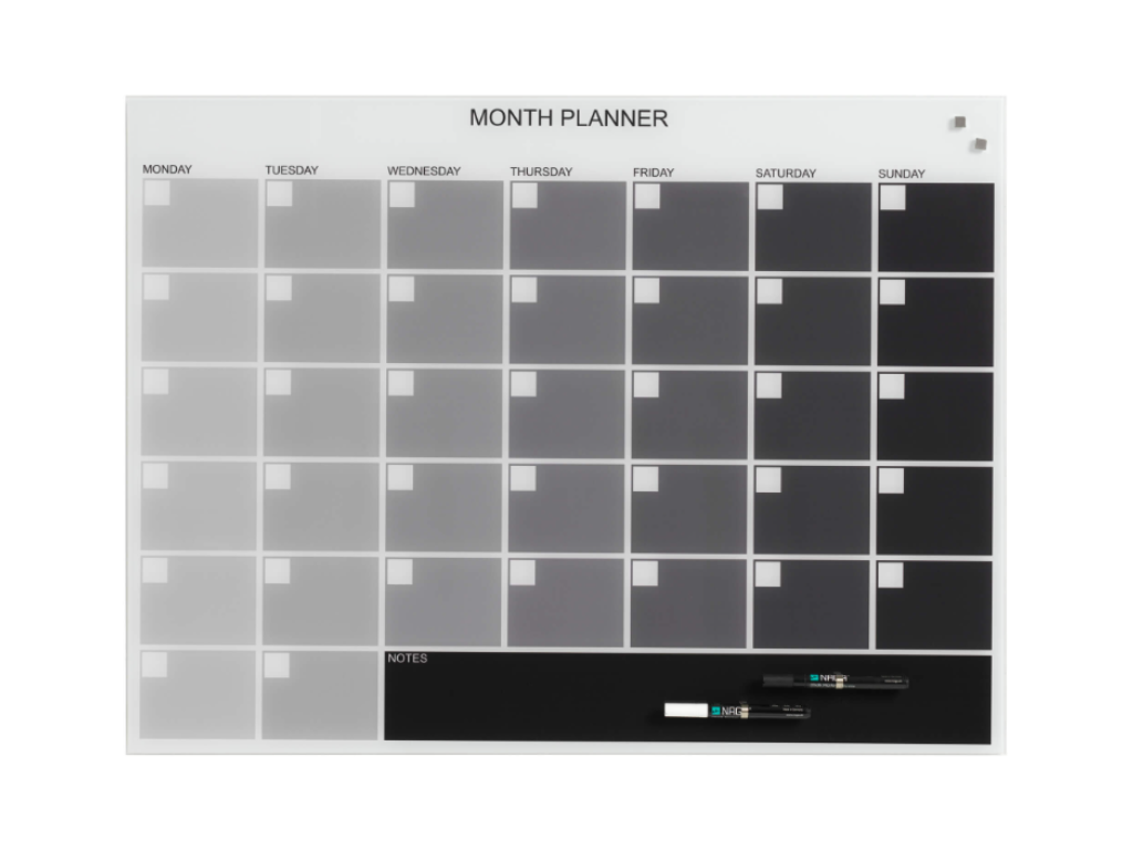 Magnetisk glastavle Naga | Month Planner | 80 x 60 cm | Grå