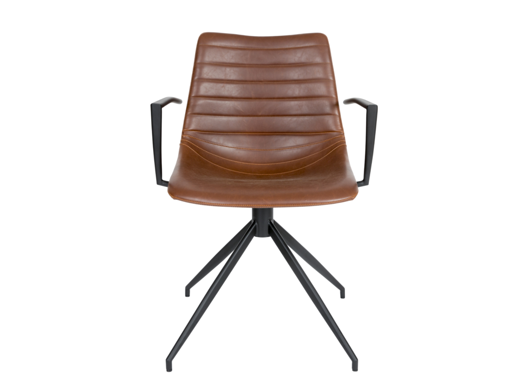 Konferencestol med armlæn | Ventus Down | Kastanje PU | Sort stel