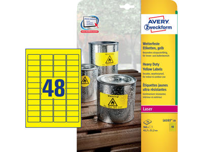 Etiket 45,7x21,2mm Avery L6103 stærk gul 48 stk/ark 20 ark