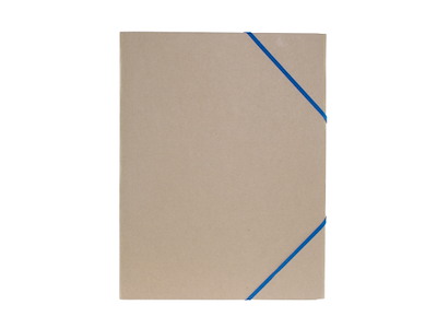 Elastikmappe A4 karton natur m/3 klapper og blå elastik