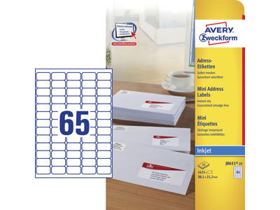 Etiket 38,1x21,2mm Avery J8651 65 stk/ark 25 ark