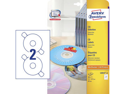 Etiket Ø117mm Avery L6043 CD 2 stk/ark 25 ark