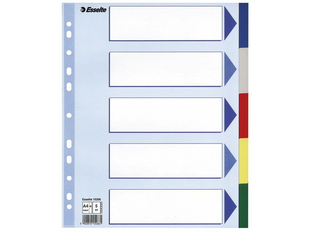 Faneblade A4+ Esselte 5 delt farvet plast maxi