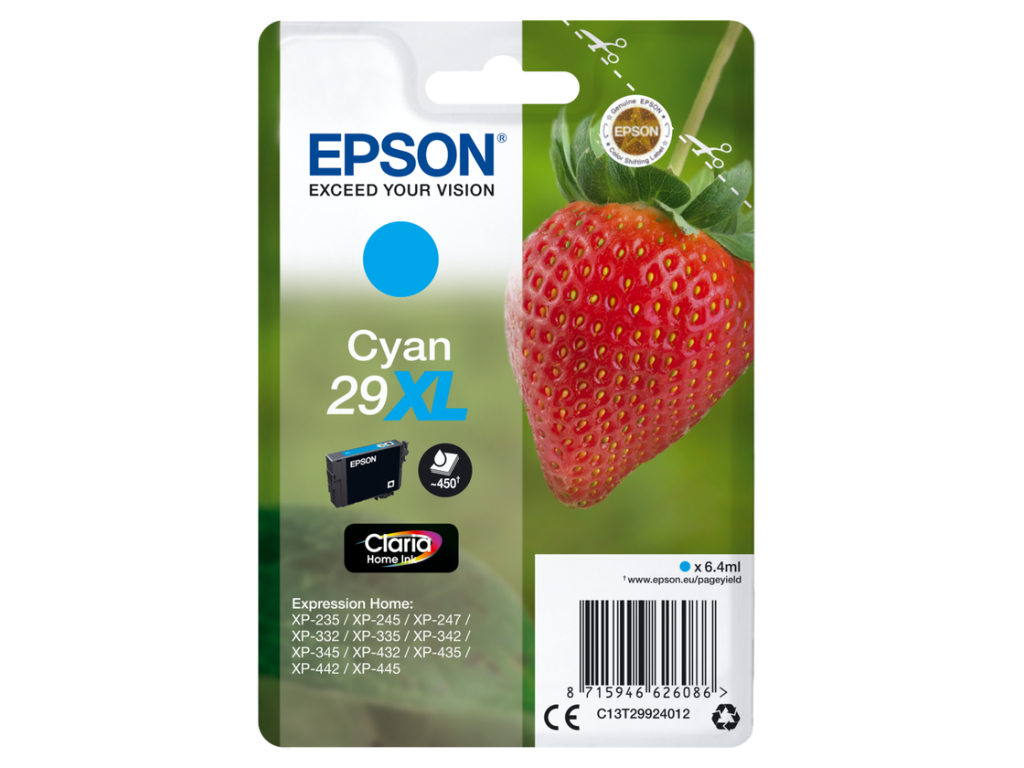 Epson blæk 29XL cyan, 450 sider