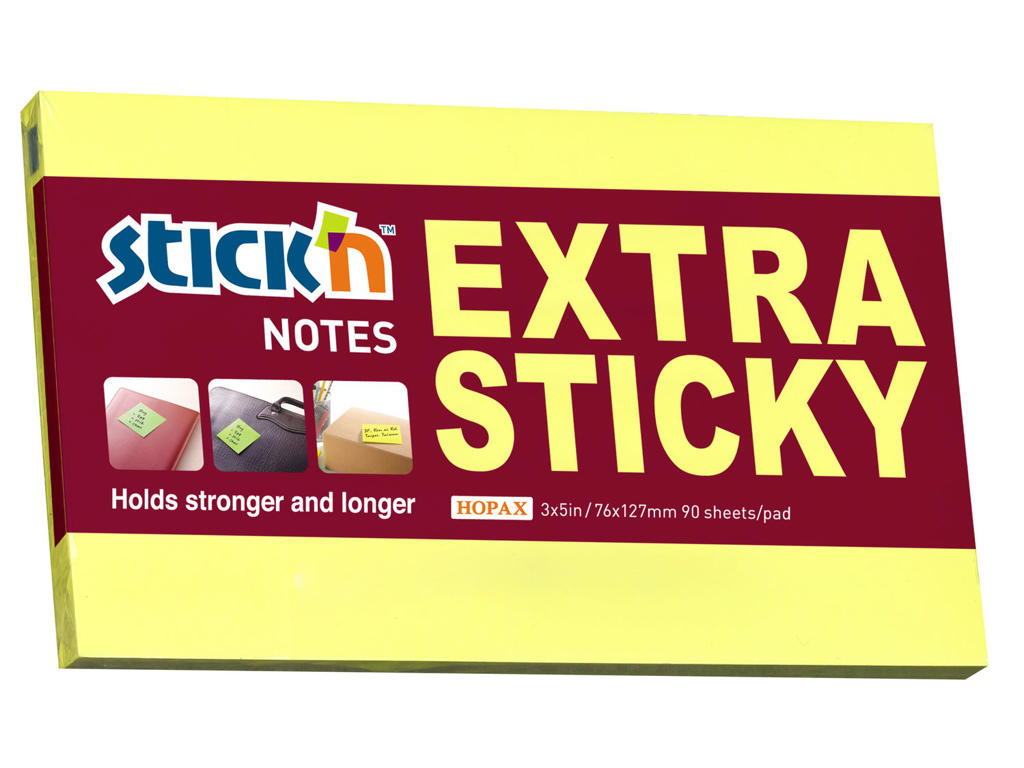 Notes Stick'N 75x127 mm. extra sticky gul