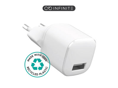 eSTUFF INFINITE USB-A Charger EU 12W - White - 100% Recycled Plastic