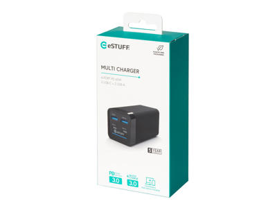eSTUFF 65W 4-port PD GaN Multi Charger - 2 USB-C + 2 USB-A Ports 