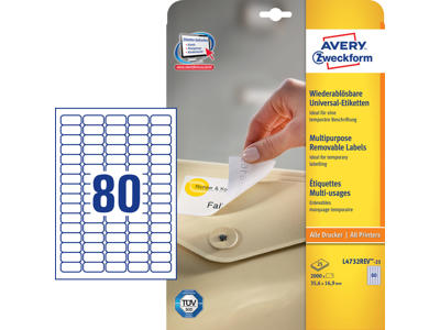 Etiket 35,6x16,9mm Avery L4732REV aftagelig 80 stk/ark 30 ark
