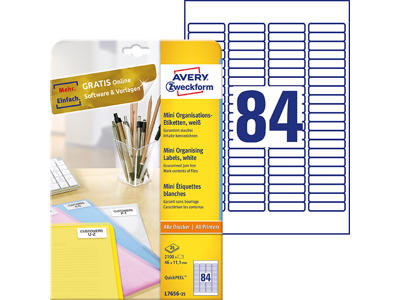 Etiket 46x11,1mm Avery L7656 84 stk/ark 25 ark