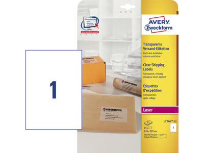 Etiket 210x297mm Avery L7567 klar 1 stk/ark 25 ark