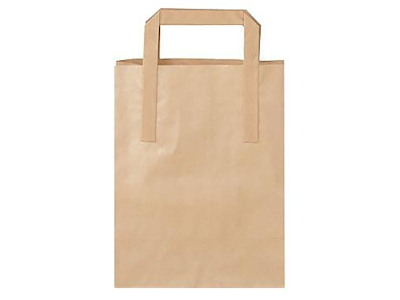 Bærepose papir brun 180x80x220mm 4,9 liter m/ flad hank 250 stk