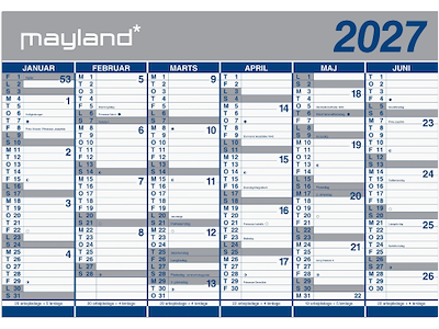 Kæmpekalender 2x6 mdr. papir 2027 (i plastpose)