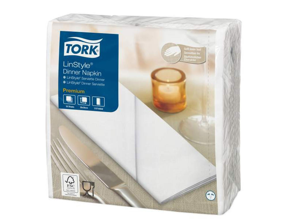 Servietter Linstyle Tork 39x39 cm 1/8 hvid 50 stk