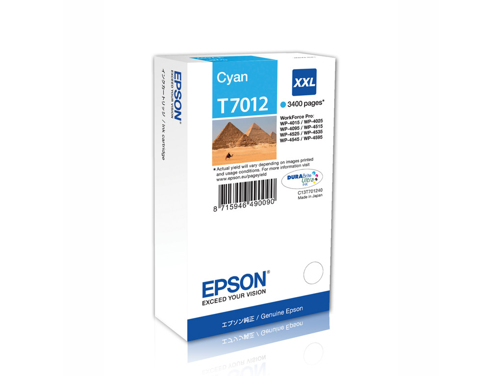 Epson blækpatron T7012 Cyan XXL, 3400 sider
