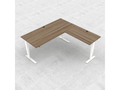 Hæve-/ sænkebord 180x180 cm valnød med hvidt stel