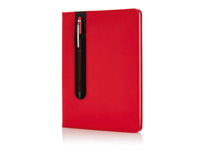 Standard hardcover PU A5 notesbog med stylus pen, rød