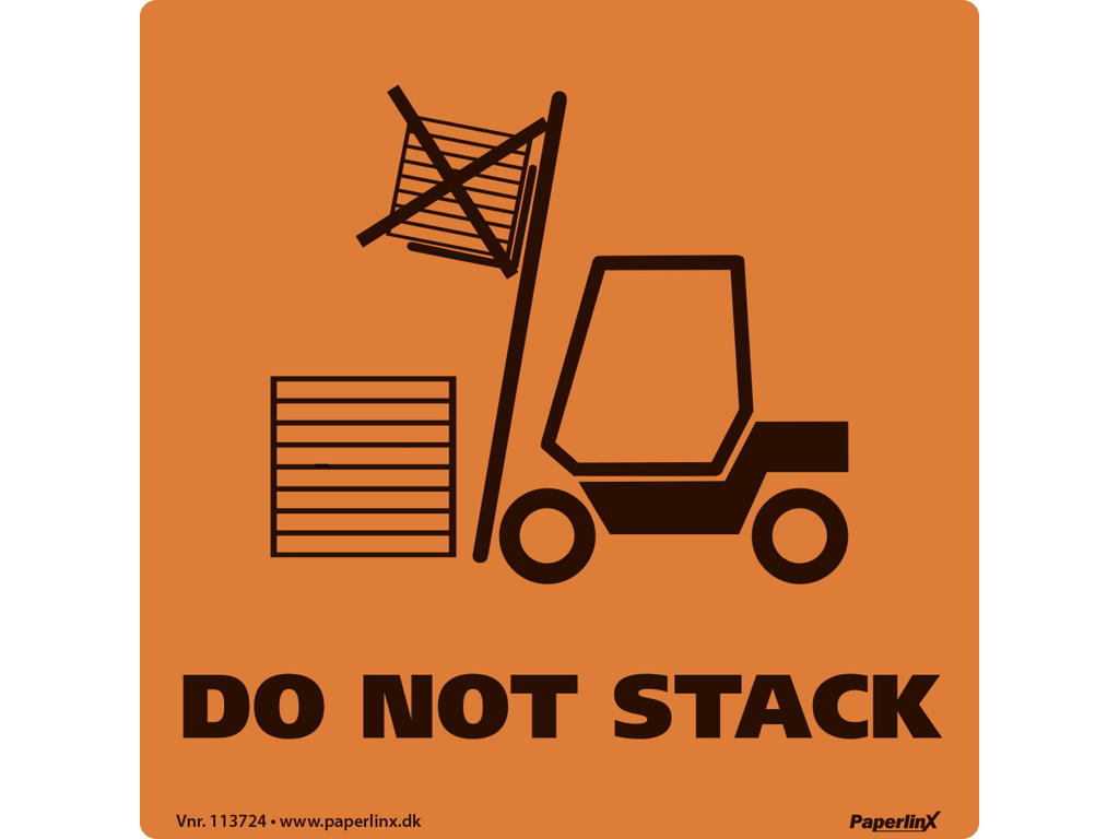 Etiket med tekst Do not stack 100X100mm.
500 stk. orange / 