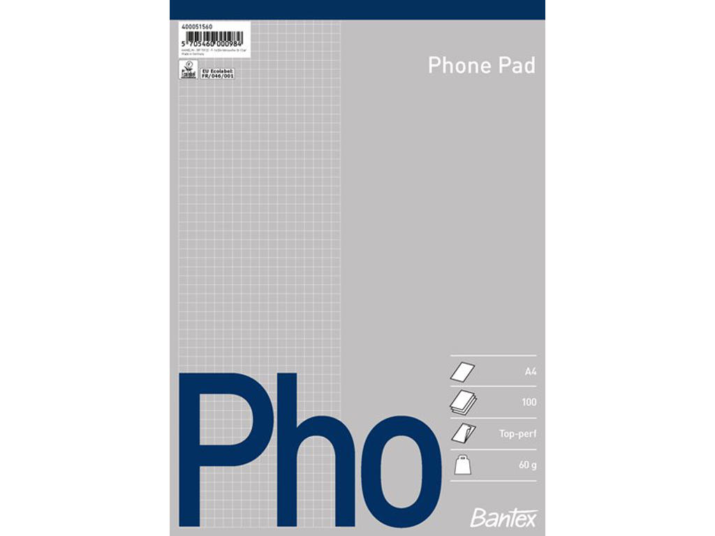 Telefonblok A4 kvadreret med stub 