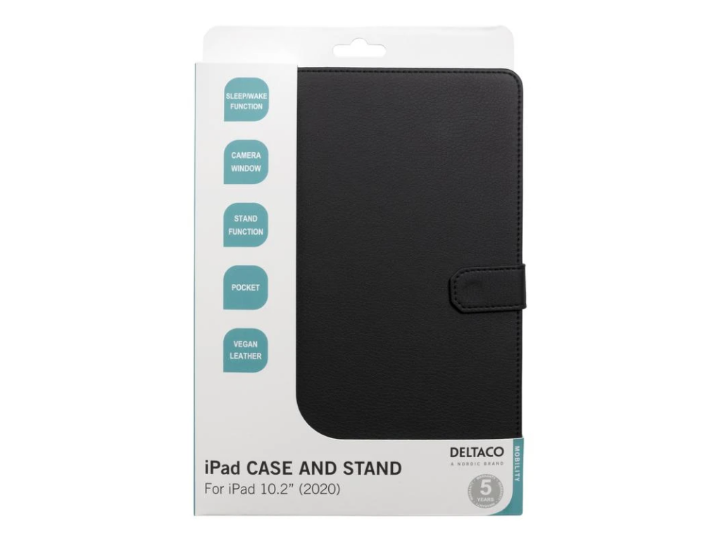 Taske til iPad 10,2" 2020/2021, vegansk læder, magnetlås, sort