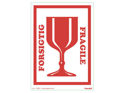 Etiket forsigtig/glas 150x210 mm rød 250 stk
