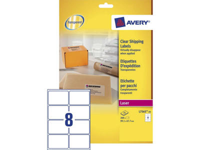 Etiket 99,1x67,7mm Avery L7565 klar 8 stk/ark 25 ark