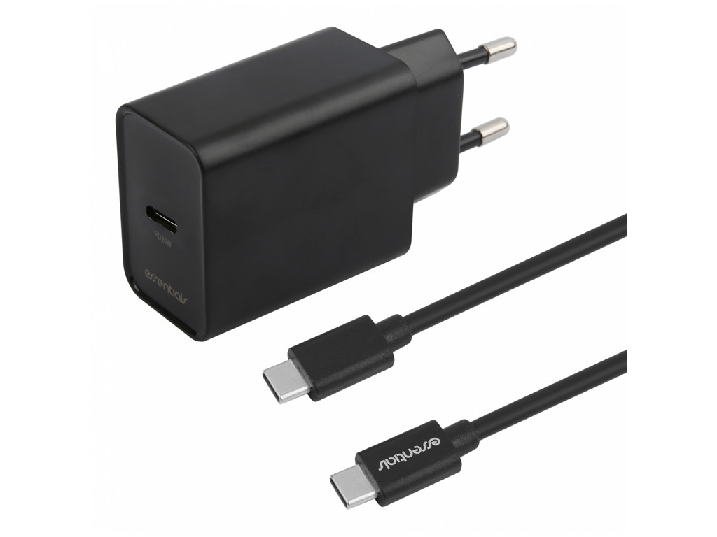 Lader incl. kabel essentials USB-C 20 W sort